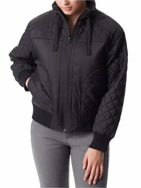 Bass Outdoor Quilted Bomber Jacket with Ribbed Hem in Black, Size L, NWT